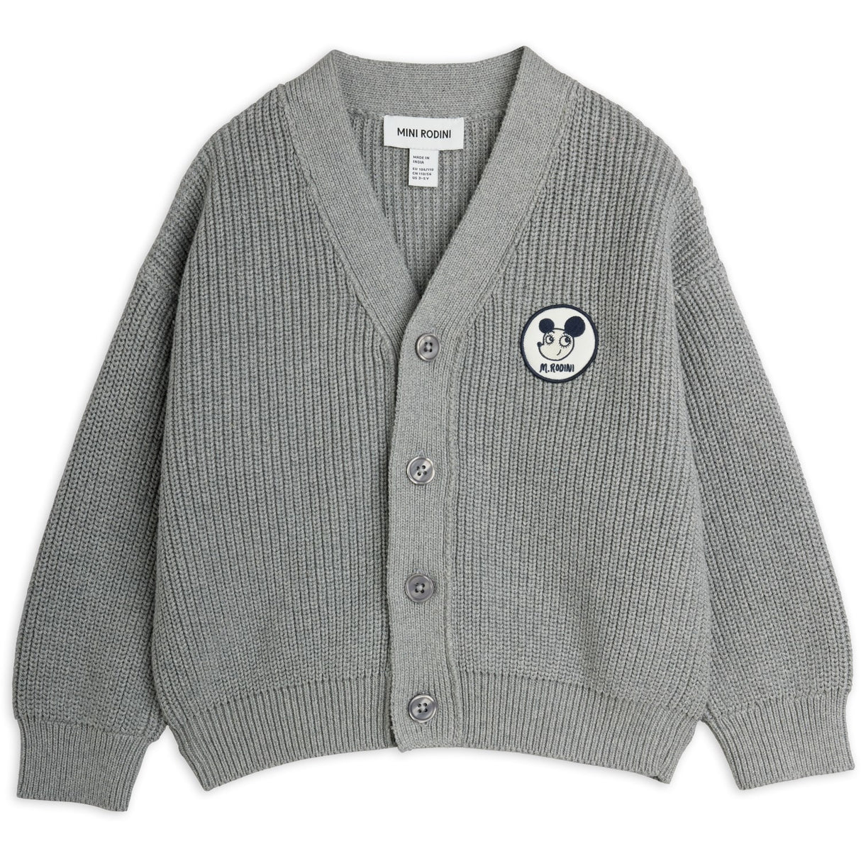 Mini Rodini Grey Melange Ritzratz Patch Knitted Cardigan