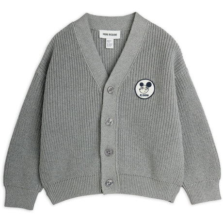 Mini Rodini Grey Melange Ritzratz Patch Knitted Cardigan