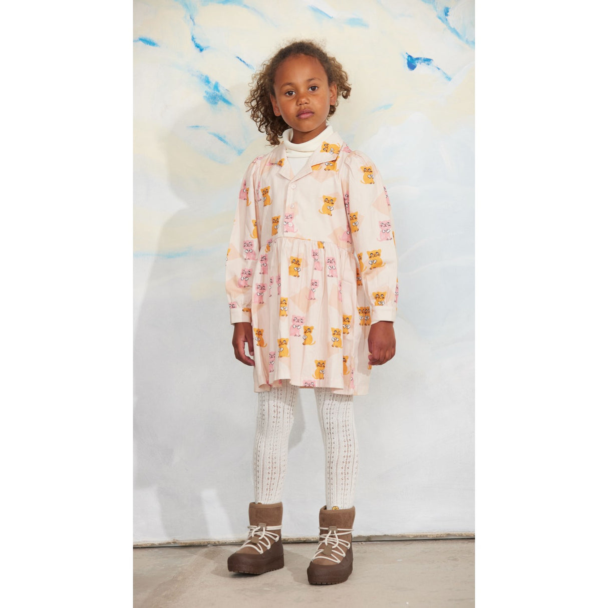 Mini Rodini Multi Kittens AOP Woven Ls Dress