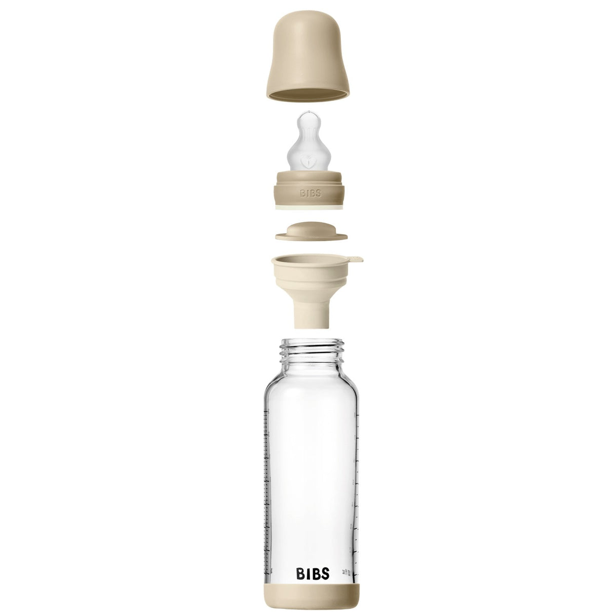 Bibs Vanilla GLOW Glass Baby Bottle Round Silicone 1-Pack 240 Ml Medium Flow