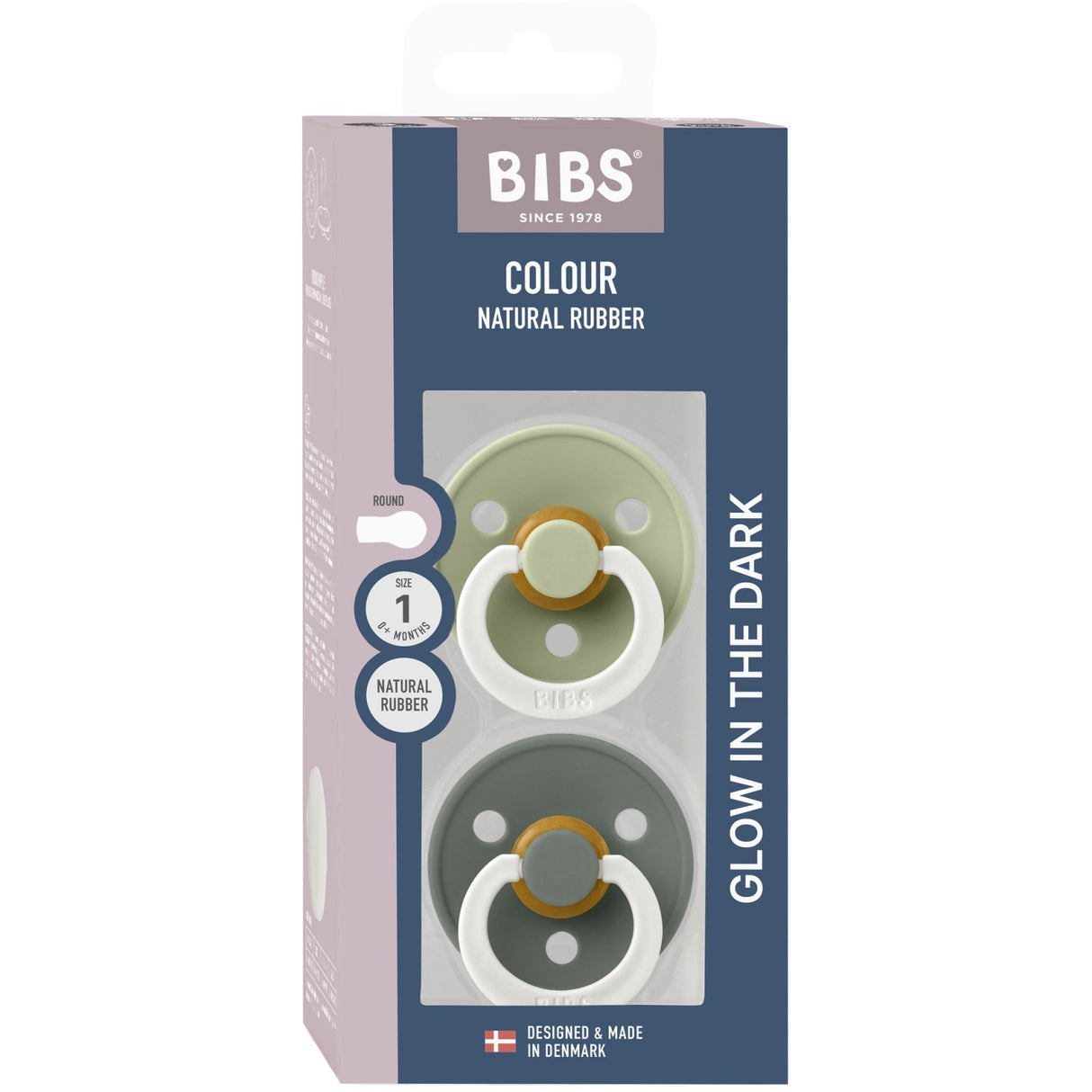 Bibs Sage GLOW / Pine GLOW Pacifier Colour 2-Pack Latex