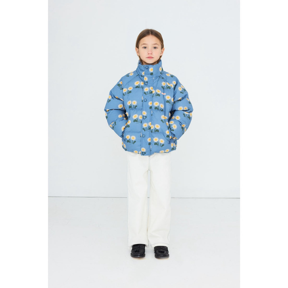 TinyCottons Stone Winter Flowers Short Padded Jacket