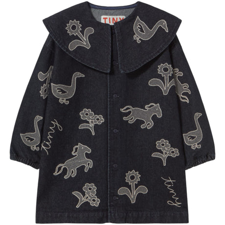 TinyCottons Denim Dark Wash 1 Horses & Flowers Denim Dress