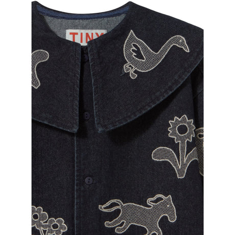 TinyCottons Denim Dark Wash 1 Horses & Flowers Denim Dress