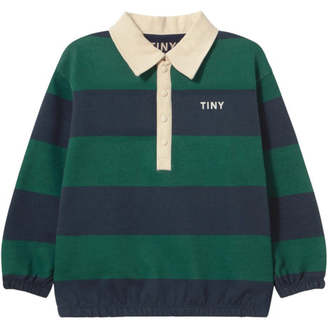 TinyCottons Dark Green Navy Stripes Polo Sweatshirt