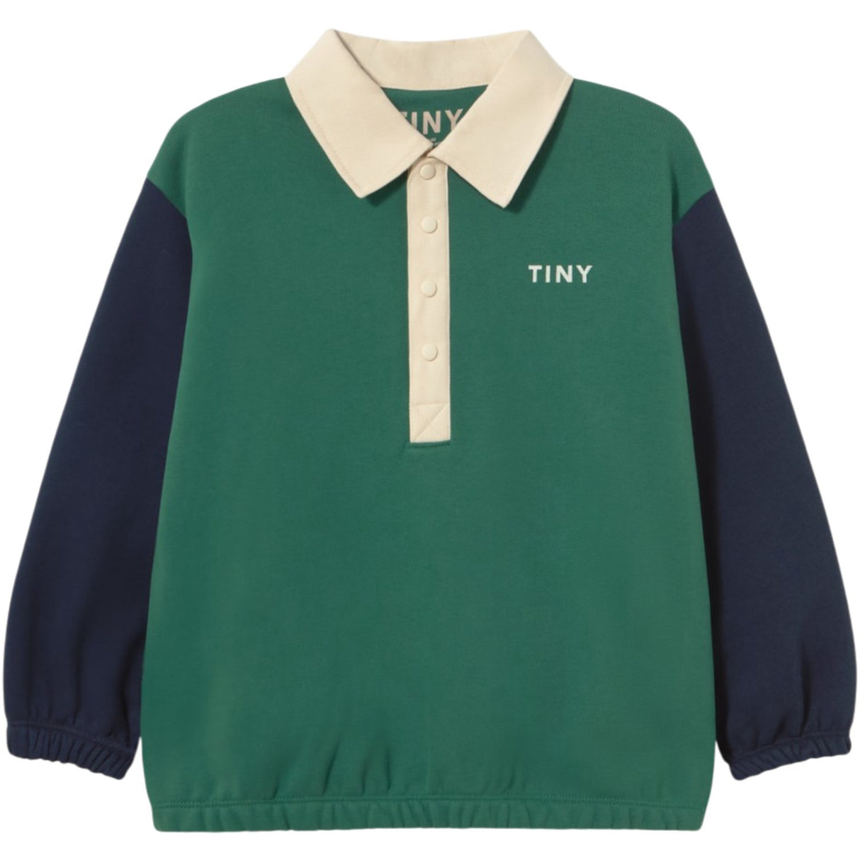 TinyCottons Dark Green Color Block Polo Sleeve Tee