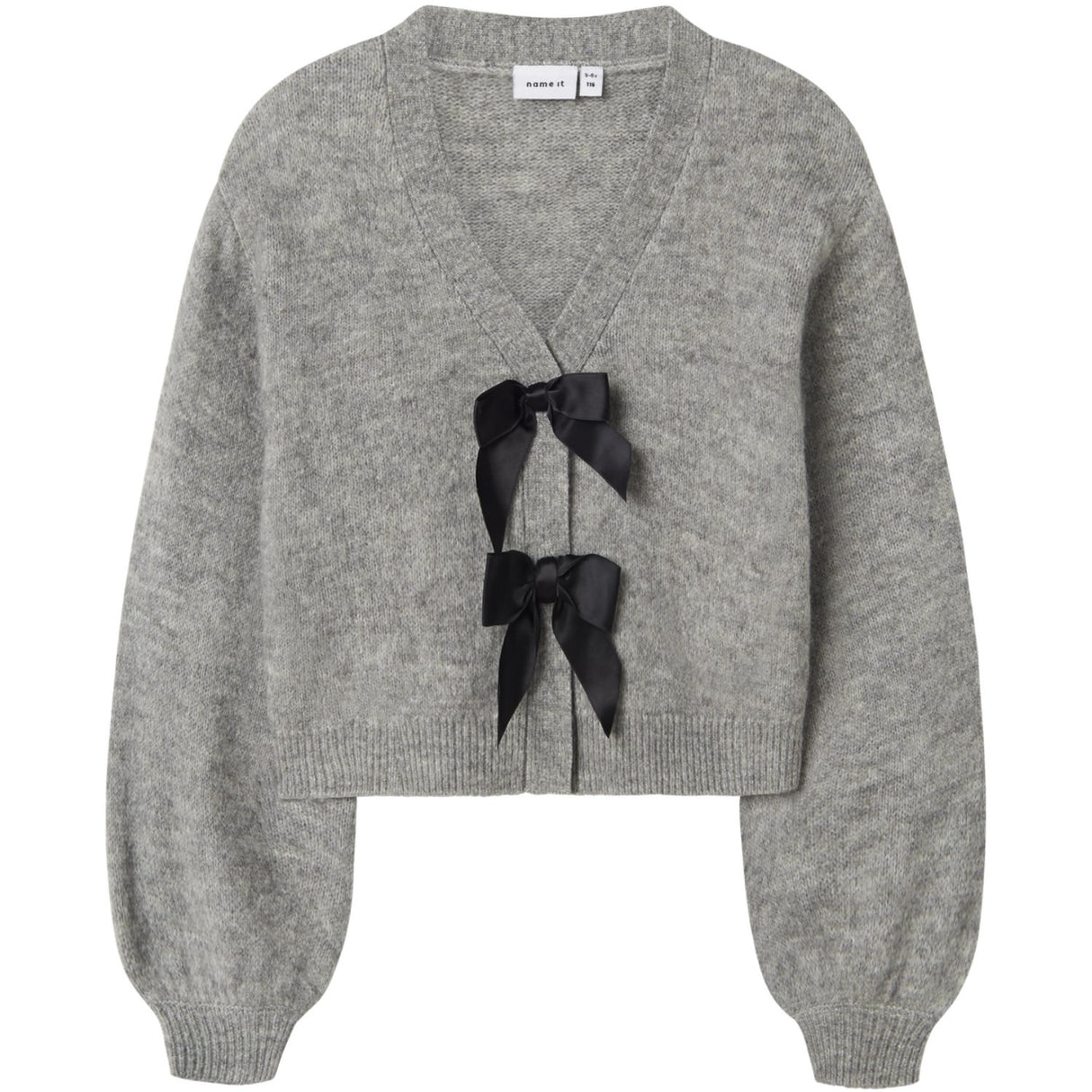 Name It Grey Melange Black Bow Nkfrina Ls Knit Card Noos