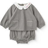 COPENHAGEN COLORS Grey Check Comb. Checkered Emb. Baby Set W. Blouse And Bloomers