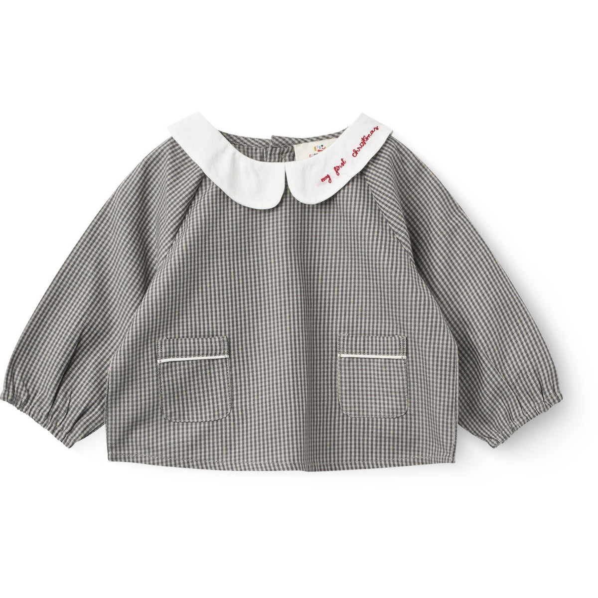 COPENHAGEN COLORS Grey Check Comb. Checkered Emb. Baby Set W. Blouse And Bloomers