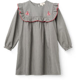 COPENHAGEN COLORS Grey Check Comb Long-Sleeved Dress With All-Over Embroidery