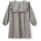 COPENHAGEN COLORS Grey Check Comb Long-Sleeved Dress With All-Over Embroidery