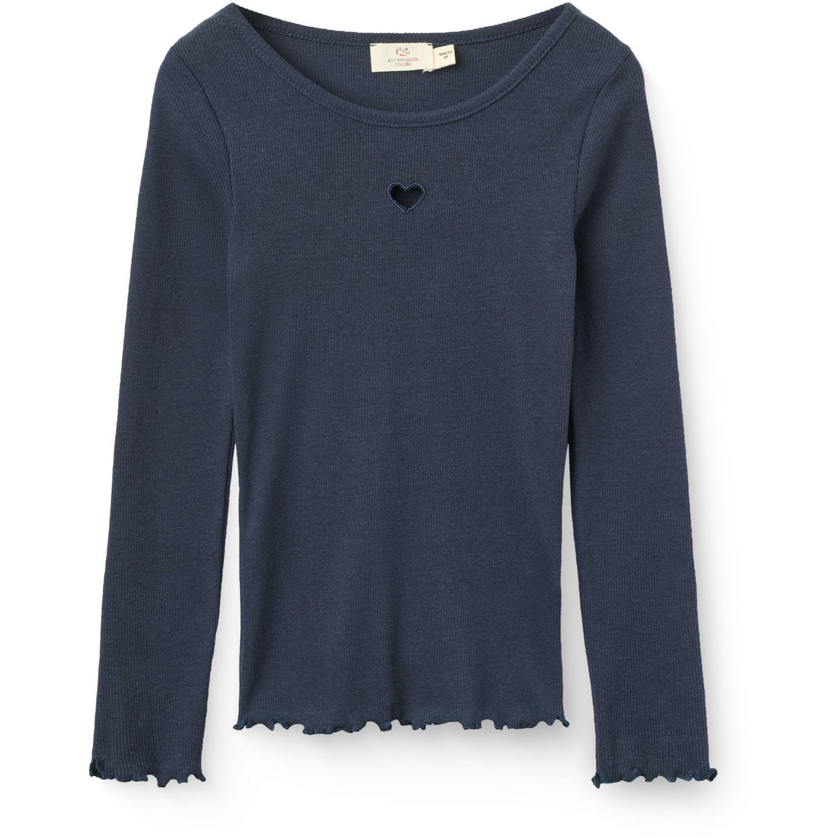 COPENHAGEN COLORS Navy Modal Rib Ls Tee W. Heart Hole Pattern