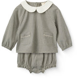 COPENHAGEN COLORS Brown/Sky Check Comb. Checkered Baby Set W. Blouse & Bloomers