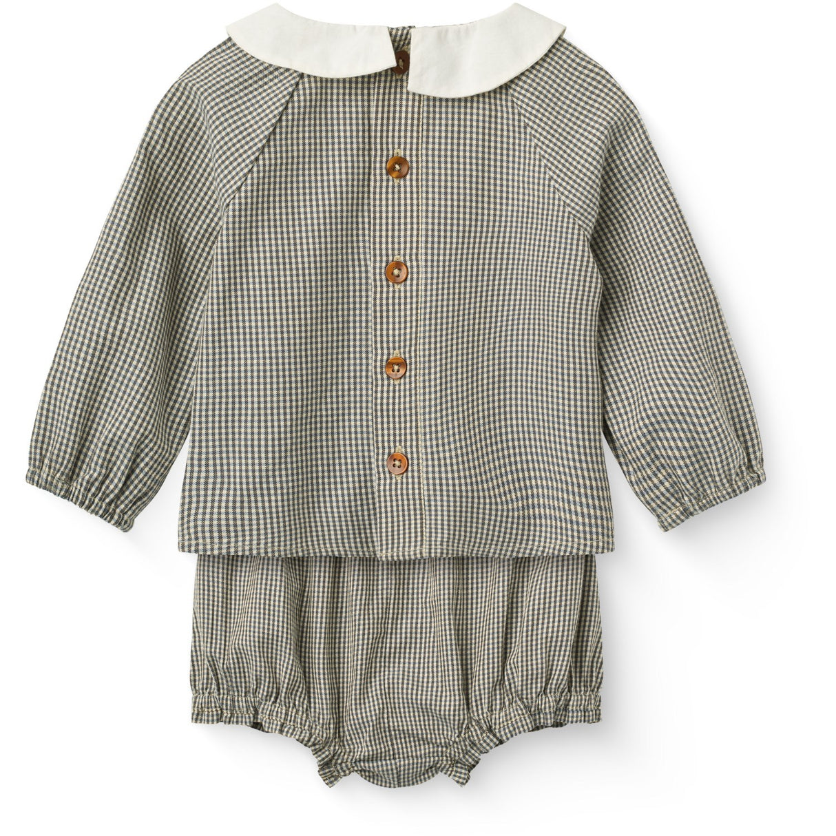 COPENHAGEN COLORS Brown/Sky Check Comb. Checkered Baby Set W. Blouse & Bloomers