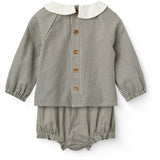 COPENHAGEN COLORS Brown/Sky Check Comb. Checkered Baby Set W. Blouse & Bloomers