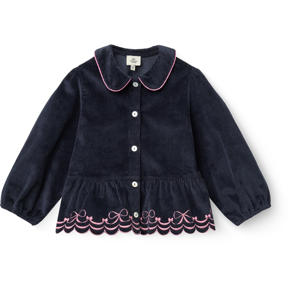 COPENHAGEN COLORS Navy Corduroy Blouse W. Emb.