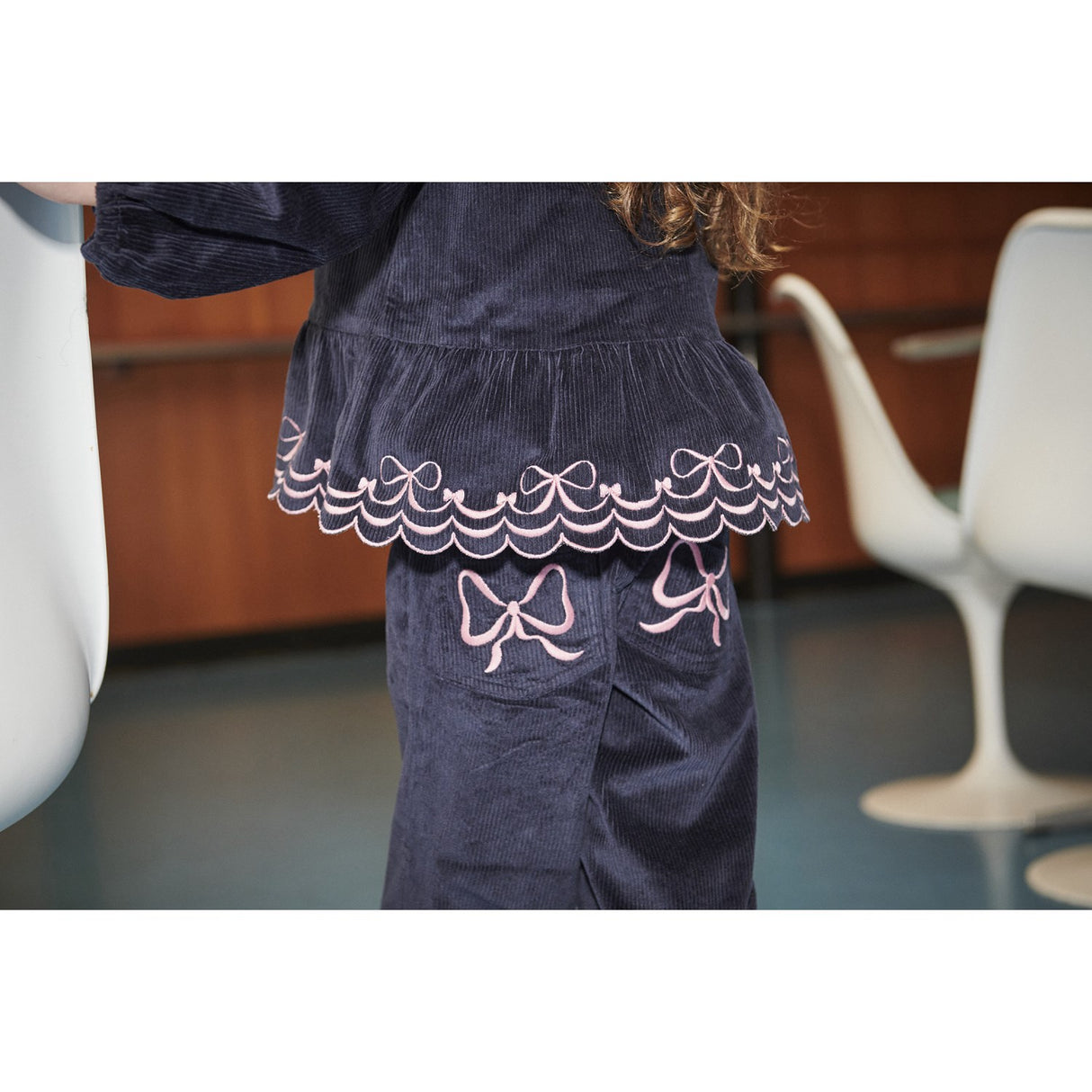 COPENHAGEN COLORS Navy Corduroy Pant W. Wide Leg & Emb. On Backside Pocket