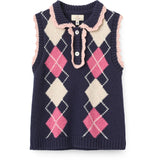 COPENHAGEN COLORS Navy/Soft Pink/Blossom Pink Comb. Argyle Vest W. Deco