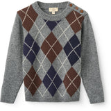 COPENHAGEN COLORS Grey Mel./Dk. Brown/Navy Comb. Argyle Knitted Pullover