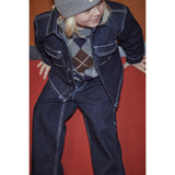 COPENHAGEN COLORS Grey Mel./Dk. Brown/Navy Comb. Argyle Knitted Pullover