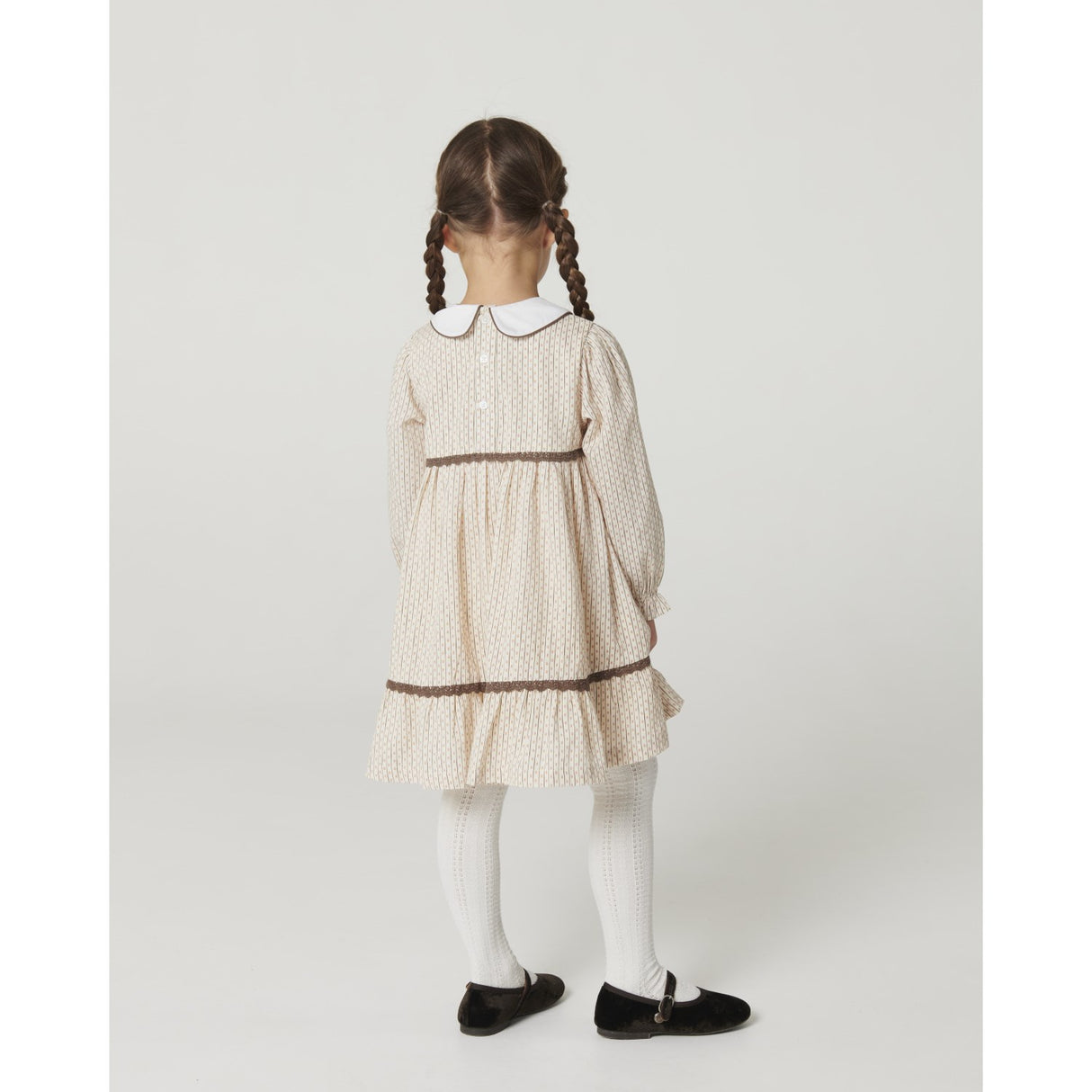 COPENHAGEN COLORS Sand Flower Print Aop Dress W. Lace Piping And Poplin Collar