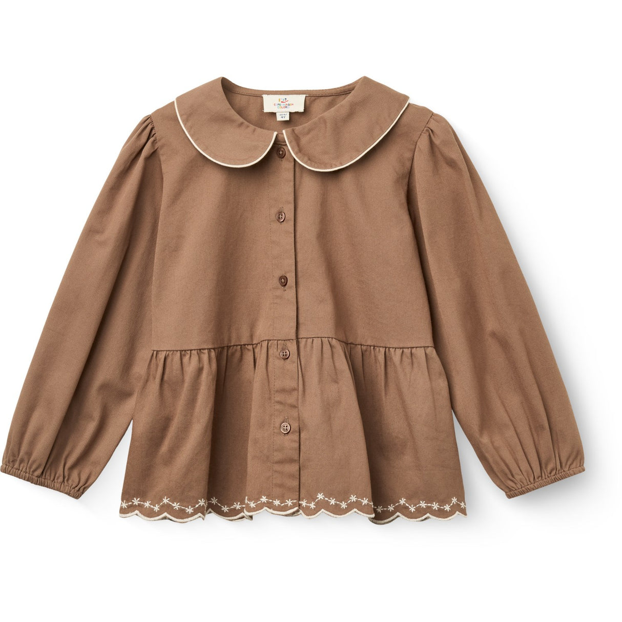 COPENHAGEN COLORS Walnut Twill Blouse W. Embroidery