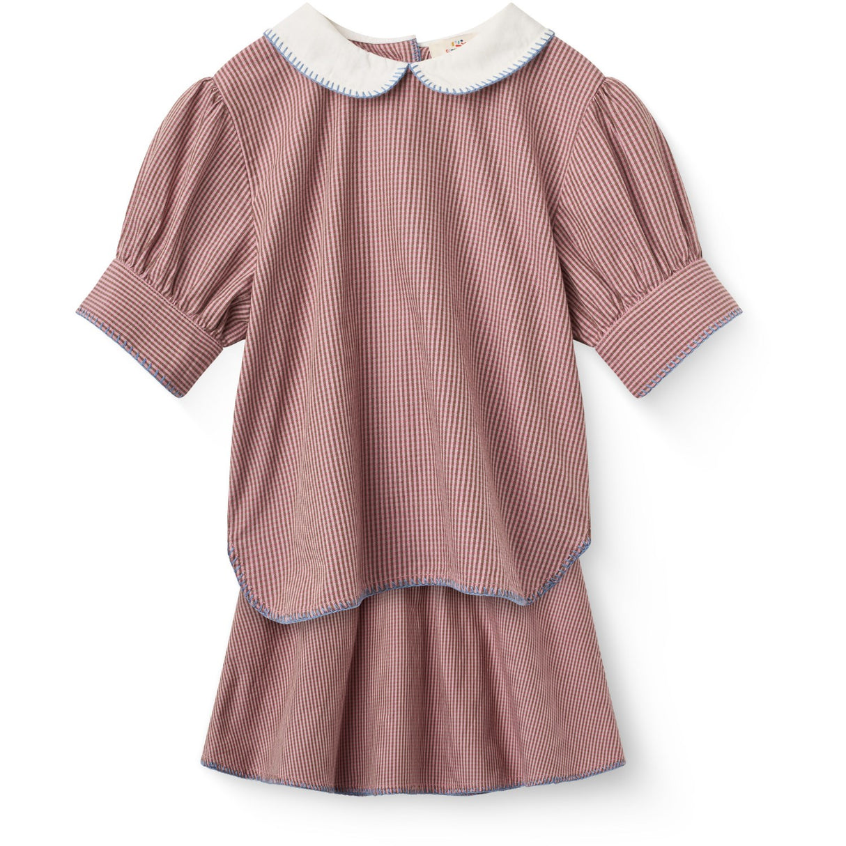 COPENHAGEN COLORS Winter Rose Check Comb. Checkered Blouse And Skirt Set