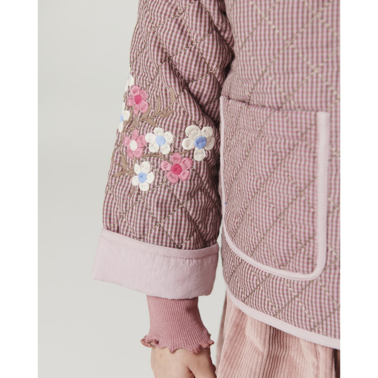 COPENHAGEN COLORS Winter Rose Check Comb. Checkered Quilted Jacket W. Embroidery