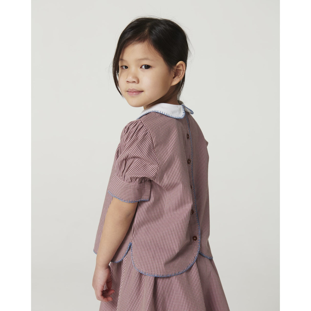 COPENHAGEN COLORS Winter Rose Check Comb. Checkered Blouse And Skirt Set