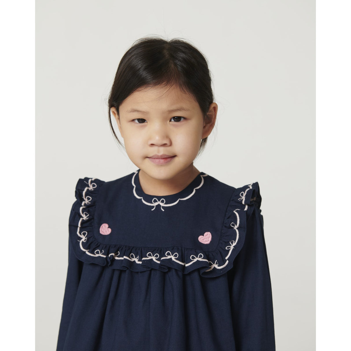 COPENHAGEN COLORS Navy Comb. Dress W. Frill & Embroidery