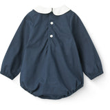 COPENHAGEN COLORS Navy Comb. Romper W. Smock & Handmade Embroidery