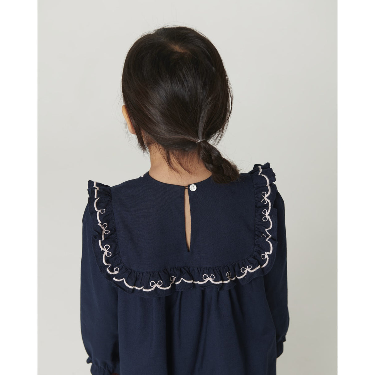 COPENHAGEN COLORS Navy Comb. Dress W. Frill & Embroidery