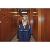 COPENHAGEN COLORS Navy Comb. Dress W. Frill & Embroidery