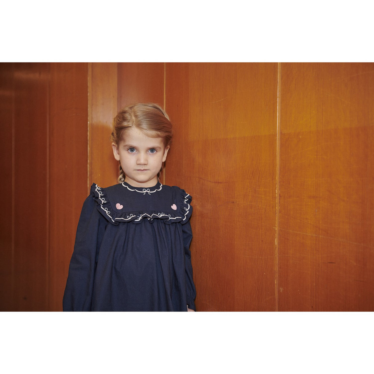 COPENHAGEN COLORS Navy Comb. Dress W. Frill & Embroidery