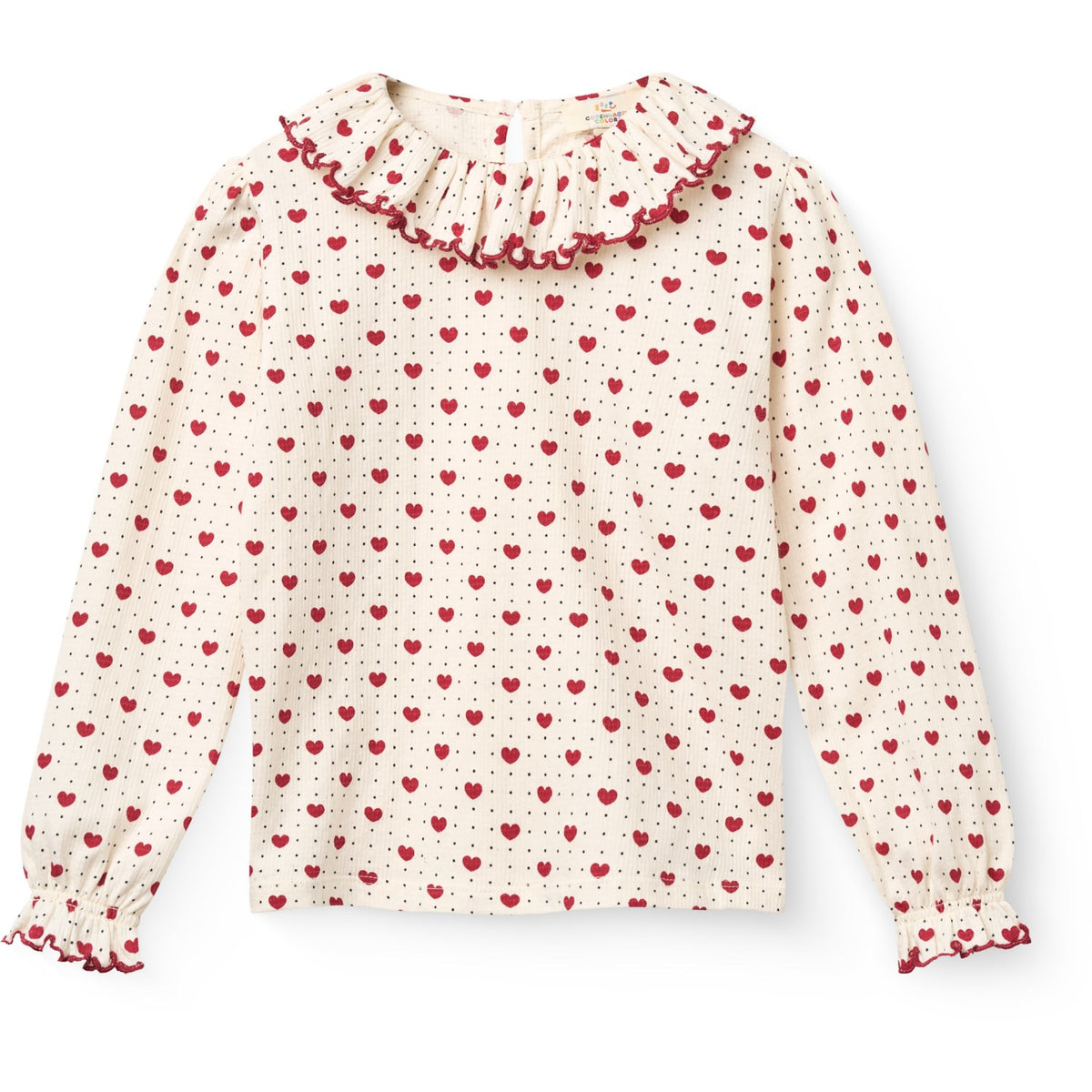 COPENHAGEN COLORS Heart Comb. Crepe Ls Top W. Frill Collar