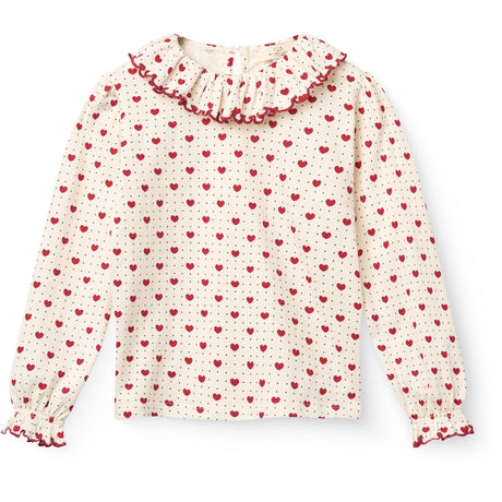 COPENHAGEN COLORS Heart Comb. Crepe Ls Top W. Frill Collar