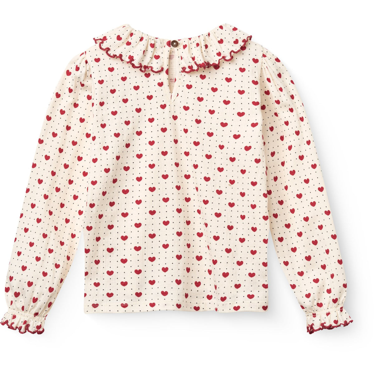 COPENHAGEN COLORS Heart Comb. Crepe Ls Top W. Frill Collar