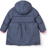 COPENHAGEN COLORS Navy Flower Aop Puffer Long Frill Jacket W. Teddy Lining