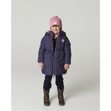 COPENHAGEN COLORS Navy Flower Aop Puffer Long Frill Jacket W. Teddy Lining