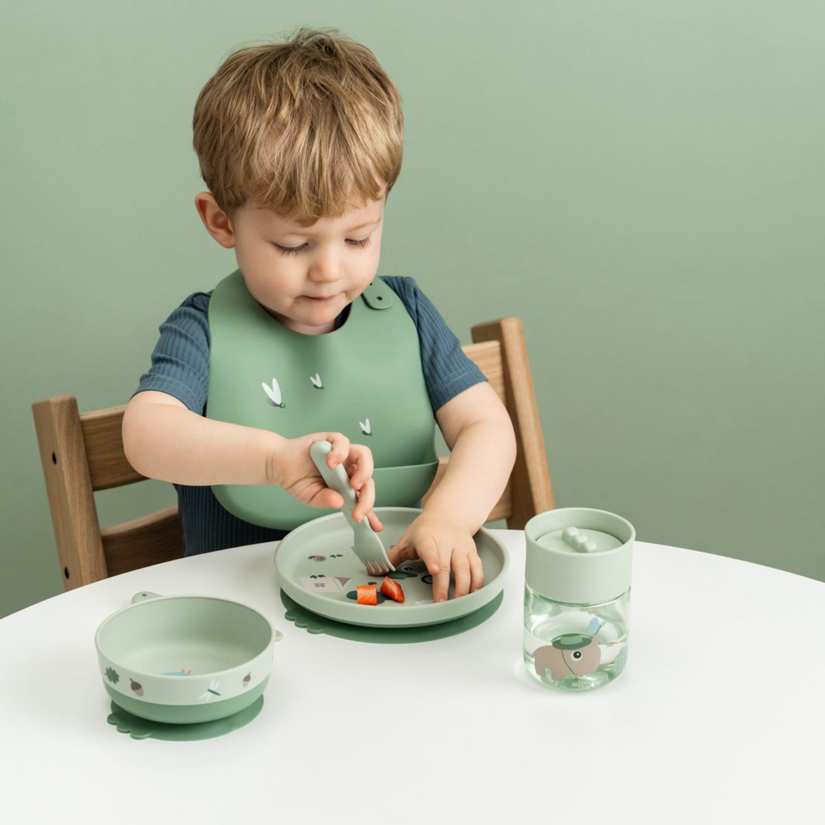 DonebyDeer Green Tiny Trails Foodie Dinner Set With Cup