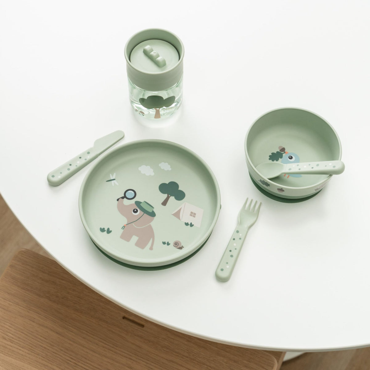 DonebyDeer Green Tiny Trails Foodie Dinner Set With Cup