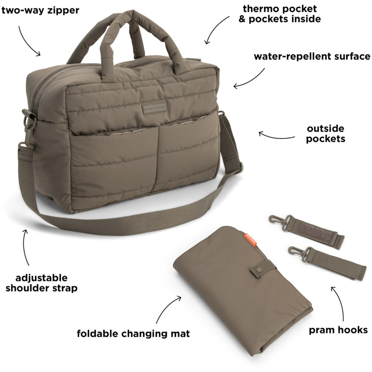 DonebyDeer Taupe Quilted Changing Bag