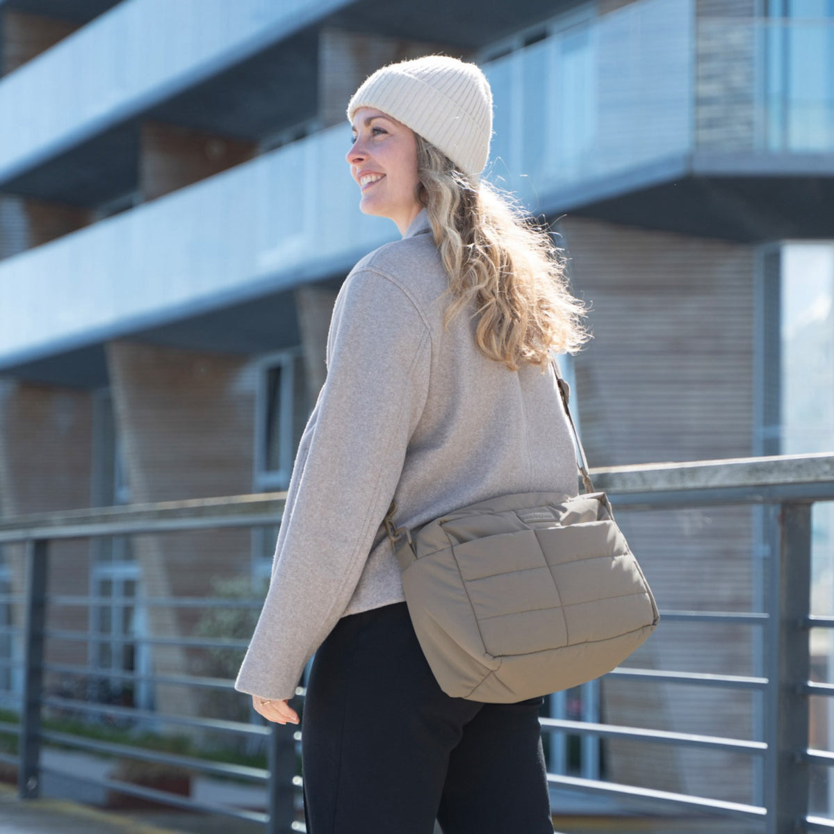 DonebyDeer Taupe Quilted Stroller Bag