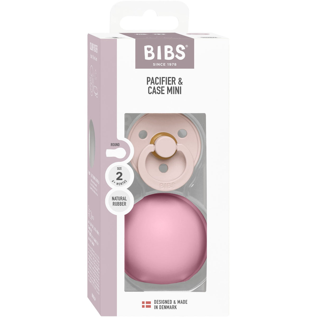 Bibs Petal / Baby Pink Colour Pacifier Round Latex & Pacifier Case Mini