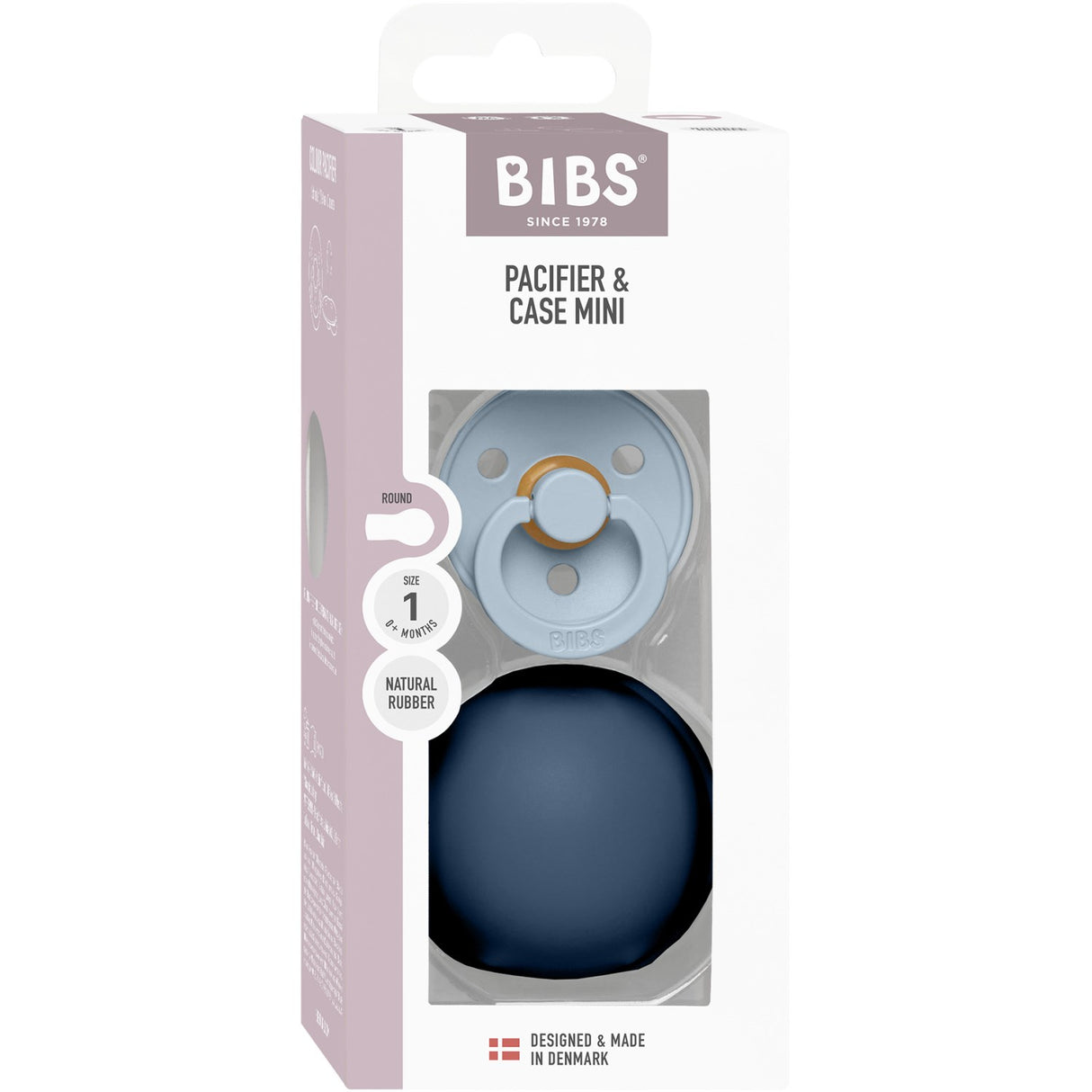 Bibs Baby Blue / Steel Blue Colour Pacifier Round Latex & Pacifier Case Mini