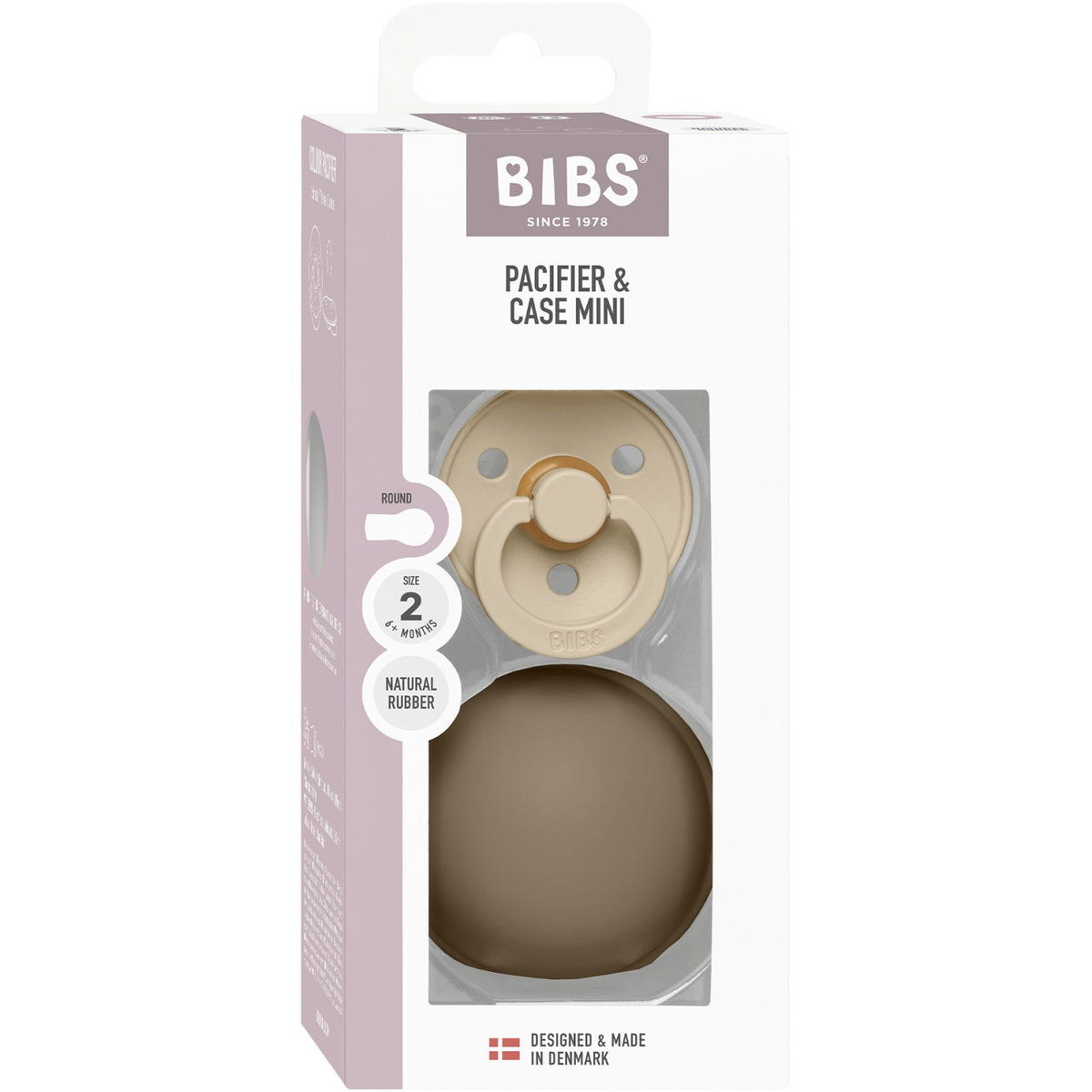 Bibs Vanilla / Dark Oak Colour Pacifier Round Latex & Pacifier Case Mini