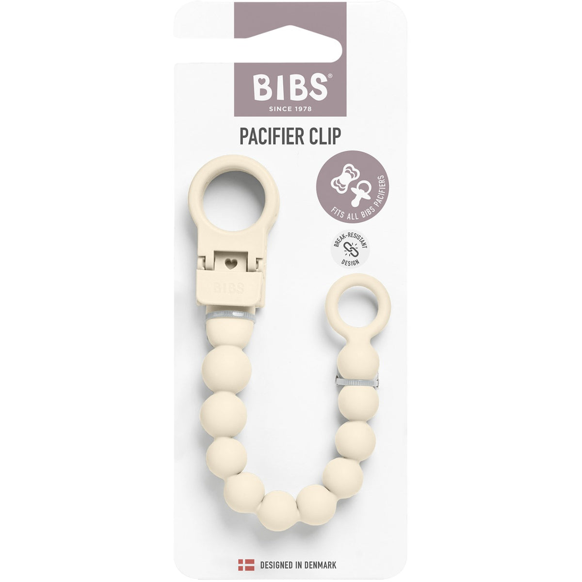 Bibs Ivory Pacifier Clip Beaded