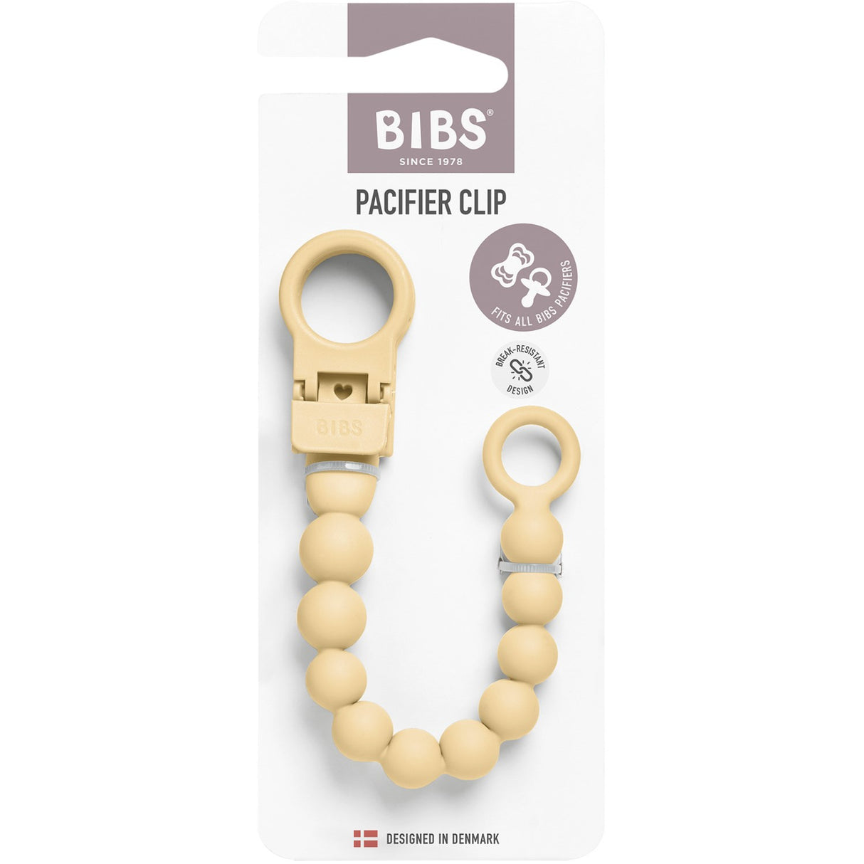 Bibs Pale Butter Pacifier Clip Beaded