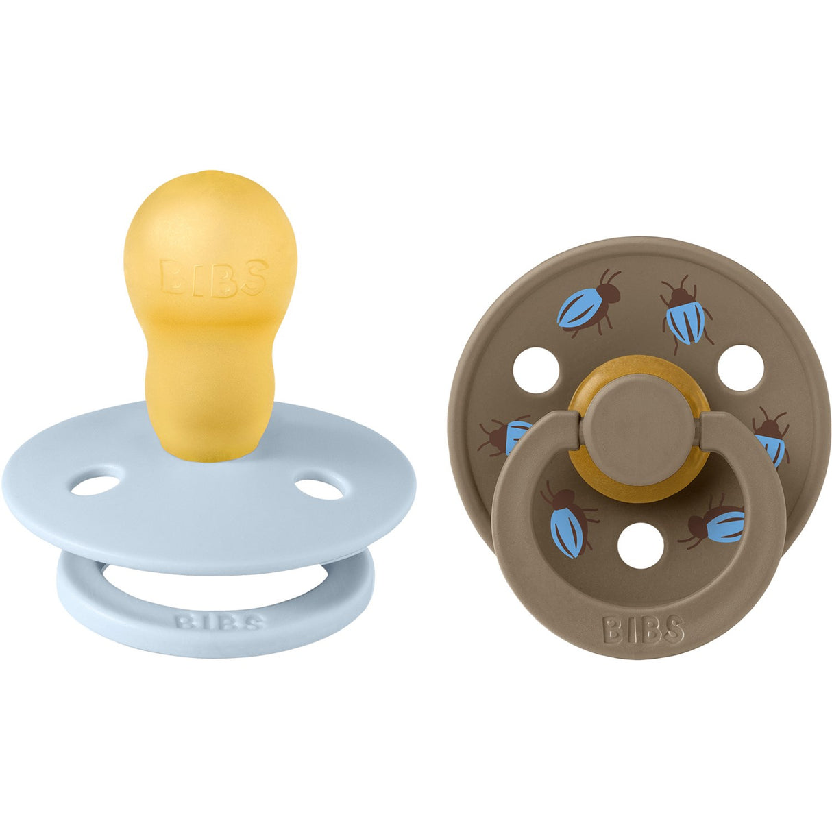 Bibs Baby Blue / Dark Oak Studio Colour Pacifier Beetle Mix 2 Pack Latex Round