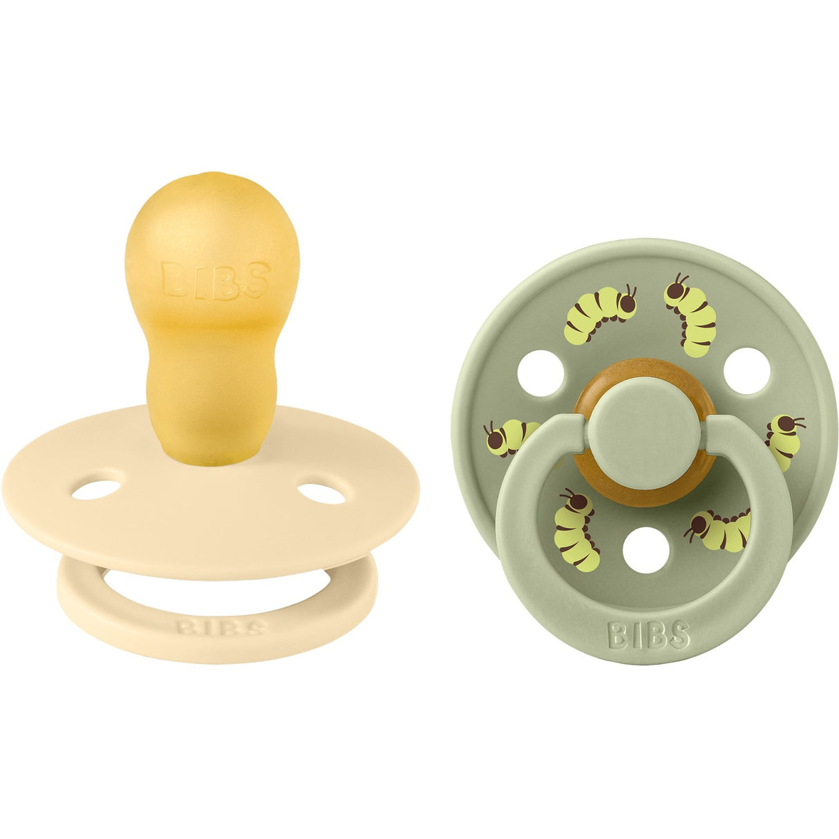 Bibs Silk / Sage Studio Colour Pacifier Caterpillar Mix 2 Pack Latex Round